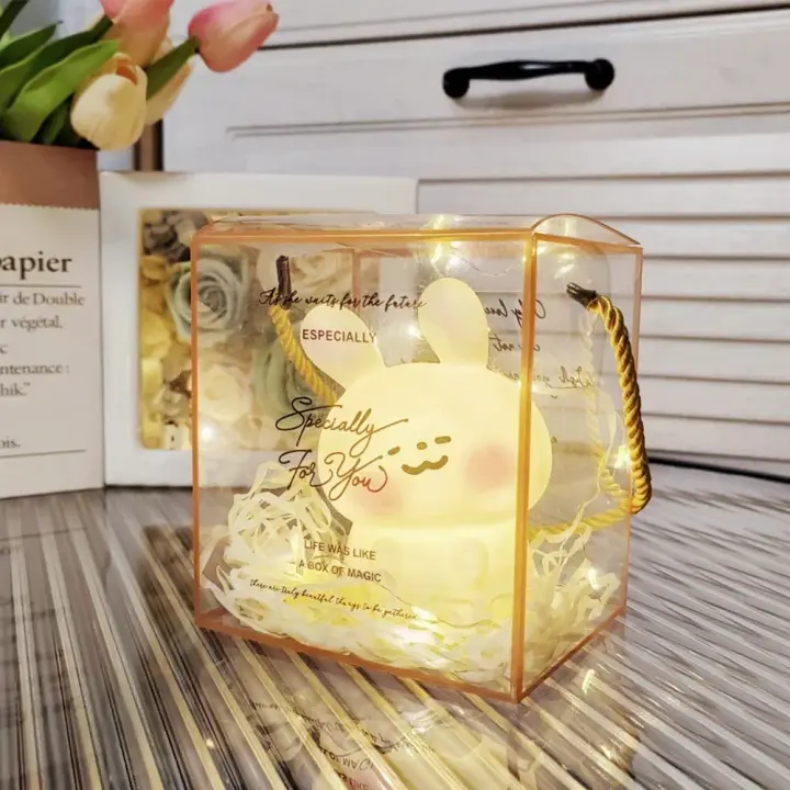 Lámpara de dormitorio de conejo pequeño estilo, equipo de iluminación de silicona, lámparas de noche con forma de corazón para niña, luz de ambiente decorativa suave - 1