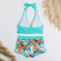 Bikini abierto con estampado de hojas retro en talla grande, conjunto de traje de baño de dos piezas con correas estables para mujer - details 47