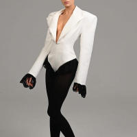 BUNO-Traje de encaje a la moda, mono, chaqueta para mujer, Top de cuerpo con cuello en V, cárdigan Sexy ajustado de manga larga, ropa de calle, peleles negros para mujer, nuevo - details 16