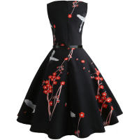 Floral print summer women  vintage elegant swing party a line dress - details 19