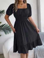 Elegante Vestido de Verano 2024 para Mujeres Cuello Cuadrado Corto Mangas Cortas con Volante - details 35