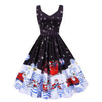 Women vintage spaghetti strap floral print high waist elegant sleeveless a-line party midi dress - details 66