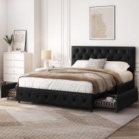 Cama Tapizada de Piel Marco de Cama Doble con 2 Cajones Ajustables en Altura - details 0