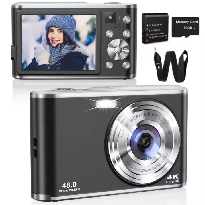 Cámara digital de doble lente delantera y trasera con enfoque automático 4k, cámara de selfie, cámara frontal de estudiante, zoom de alta eficiencia 16 veces - 1