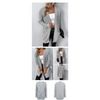 Suéter con bolsillo para mujer, cárdigan de manga larga con cuello en V, Tops casuales, Tops de punto, Color sólido, Coreano - details 1