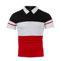 Polo de manga corta para hombre, diseño de cinturón tejido de retazos de dos colores, informal, a la moda - details 1