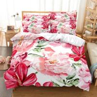 Juego de cama de flores 3d para el Día de San Valentín, funda de edredón de lujo con corazón rosa y amor, de tamaño doble - details 2