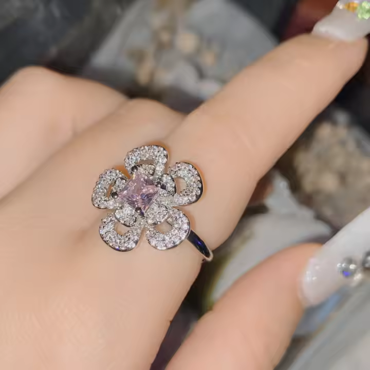 Anillo de aguamarina con microincrustaciones de flores para mujer, joyería de lujo ligera, chapado en 18k, girasol, gema de color brillante, anillo para dedo índice - 1