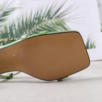 Sandalias de mujer de talla grande, color sólido, estilo trenzado, tacón alto con tiras y punta cuadrada - details 21