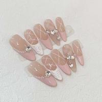 10 uñas largas de almendra hechas a mano, combinadas con diamantes y uñas artificiales adhesivas - details 3