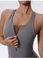 Conjunto de Yoga Deportivo con Cremallera de Cuello Alto Sin Mangas Talla Delgada Cinturón Elástico - details 11