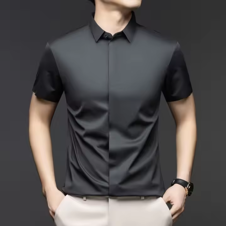 Camiseta polo para hombre, camisa ligera informal juvenil de negocios con puerta oscura sin abrir, camisa de manga corta para hombre - 1