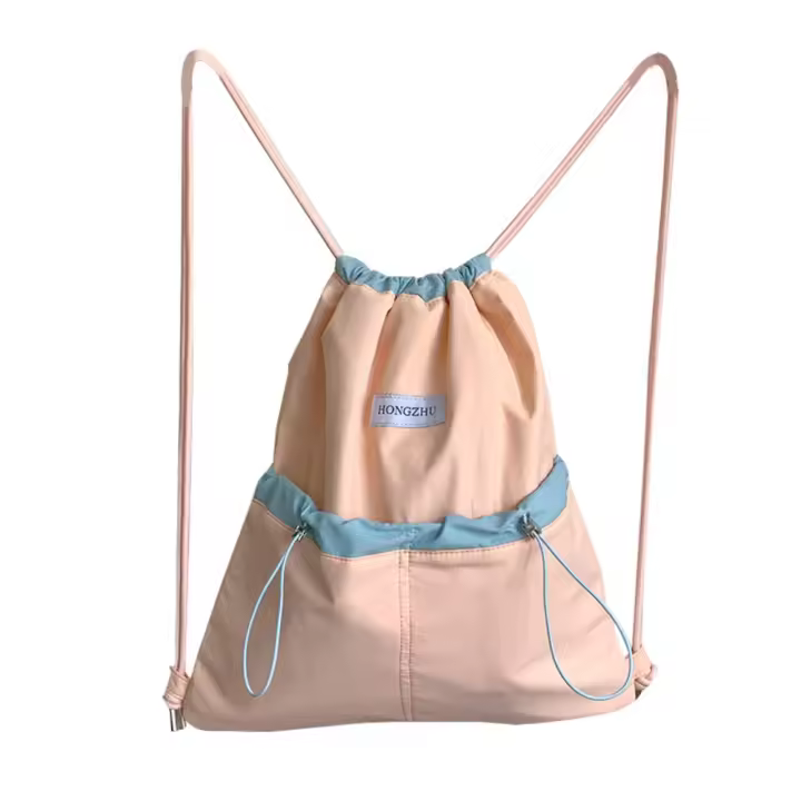 Mochilas con cordón de estilo coreano, diseño de nicho de Color contrastante, bolso de nailon suave y ligero, bolso de hombro de Color sólido de gran capacidad - 1