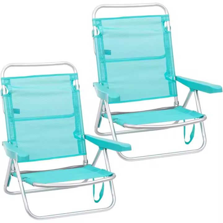 Pack 2 Sillas Playa Plegables |   Ligera Portátil |   Baja y Reclinable de 4 Posiciones |   para Camping, Piscina, Terraza o Jardín Aguamarina - 1
