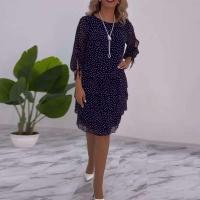 Primavera dibujo de lunares volantes pastel mujeres elegante cuello redondo espalda botón vestido de fiesta otoño 3/4 manga Tie-up hueco Vestidos nuevos - details 1