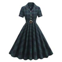 2025 nuevas mujeres Vintage a cuadros con bolsillo Rockabilly cola fiesta de té 1950s Swing Otoño Invierno vestido de manga corta - details 1