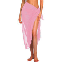 Falda larga y corta para mujer, traje de baño de Sarong, pareo de Bikini de verano, bufanda transparente - details 6