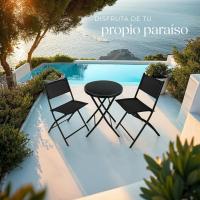 Conjunto Muebles Jardín Exterior 3 Piezas con Estructura de Acero, Mesa y Sillas Terraza Resistentes a Intemperie, Topes en Patas, Tela de Secado Rápido, Asas para Fácil Transporte - Negro - details 9