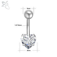 ZS-Anillo de Ombligo de acero inoxidable para mujer, Piercing redondo, joyería de Ombligo, cristal de corazón, 14G, 1 unidad - details 15