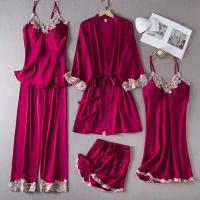 Juego de albornoz Ence de 5 piezas para mujer, ropa de dormir, kimono de satén, informal, para el hogar, primavera y verano - details 4