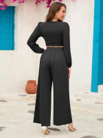 Chaqueta corta de manga larga para mujer, conjunto de 2 piezas con cuello en V, Pantalones rectos, otoño e invierno, 2023 - details 16