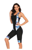 Traje de baño de una pieza con cremallera y bloque de color sin mangas, traje de buceo y surf de piernas de longitud media - details 4