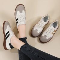 Zapatillas de Moda para Mujer de Corte Bajo Estilo Retro de Cuero Toe Redondo Casual Gris Blanco - details 1