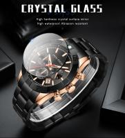 Reloj de cuarzo de negocios de oro de lujo para hombre, reloj de pulsera de acero inoxidable multifunción resistente al agua, regalo del Día del Padre para papá - details 4