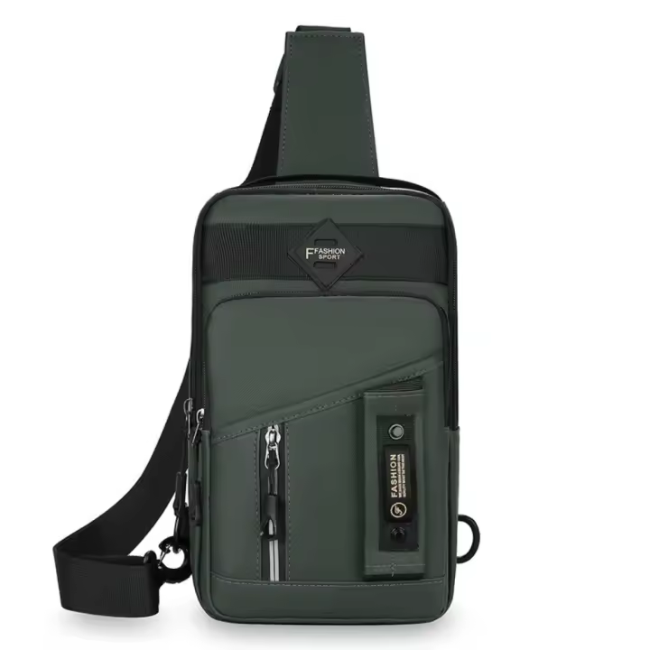 Bolso de pecho sencillo con múltiples bolsillos para hombre, bolso de hombro de tela, bolso deportivo para mensajes, bolso cruzado multifunción con cremallera para correr - 1