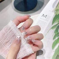 10 uñas adhesivas de ojo de gato rosa de bailarina francesa hechas a mano y juego completo de uñas postizas - details 12