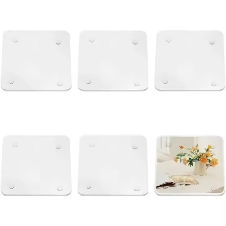 Posavasos personalizado, hoja cuadrada de acrílico transparente de 39x39 pulgadas, 6 posavasos para bebidas domésticas y comerciales. - 1