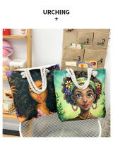 Nueva bolsa de mano bolsa de playa Bart pintado pintura bolsa de dibujos animados lino bolsa de lona de gran capacidad negro hermosa mujer - details 41