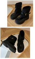 Botas Cortas Retro para Mujer Versión Coreana con Suela Gruesa, Cinturón con Rebloque, Punta de Botas Redonda - details 7
