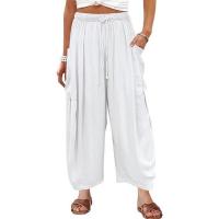 Pantalones de lino con cintura elástica para mujer, pantalón informal de verano - details 5