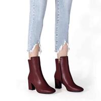 OEM/ODM elegante estilo inglés rojo cremallera diseño mujer tacón botines piel superior moda trabajo otoño - details 0
