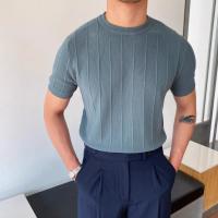 Camiseta de punto de lujo para hombre, novedad de verano, estilo, cuello redondo, manga corta, versión coreana fina, capa Base, prendas de punto superiores - details 1