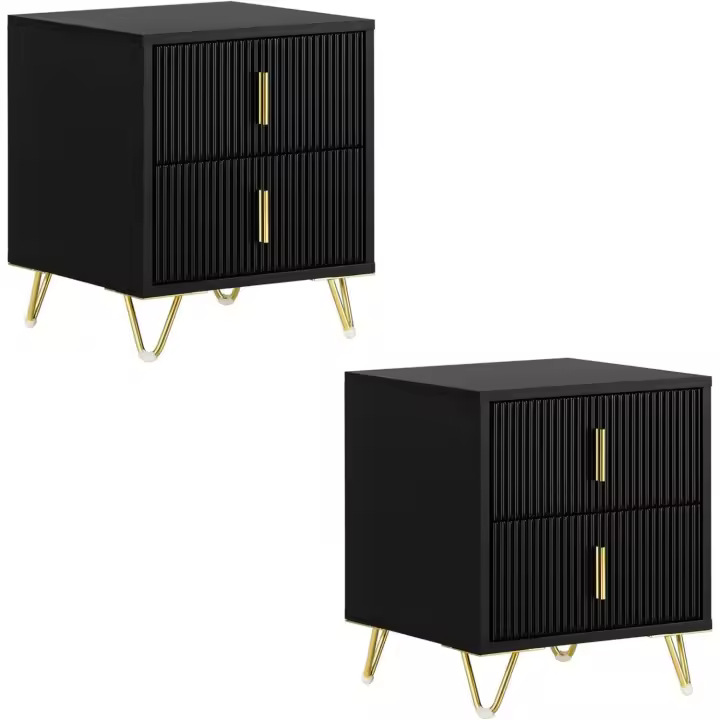 Mesita de Noche Mesa Auxiliar Mobiliario de Salón Moderno con 2 cajones L40xP40xH47 cm ES - 1