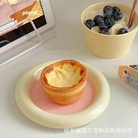 Crema pintada a mano gordita linda cerámica desayuno postre plato plato de cena plato de almacenamiento de alto valor pequeño - details 8