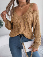 Jersey con cuello en V para mujer, manga farol, Color sólido, torceduras de masa frita, suéter informal suelto, Tops de moda, otoño e invierno, 2023 - details 17
