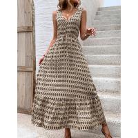 Vestido Largo de Verano 2025 Cuello en V Profundo, Mangas sin Agujar, Estampado Floral, Tejido Transpirable para Playa, Fiesta o Eventos Casuales Diseño Boho-Chic - details 3