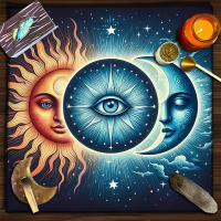 Mantel Págano Divinatorio Azul Sol y Luna Decoración de Hogar Wicca para Tarot y Brujería - details 2