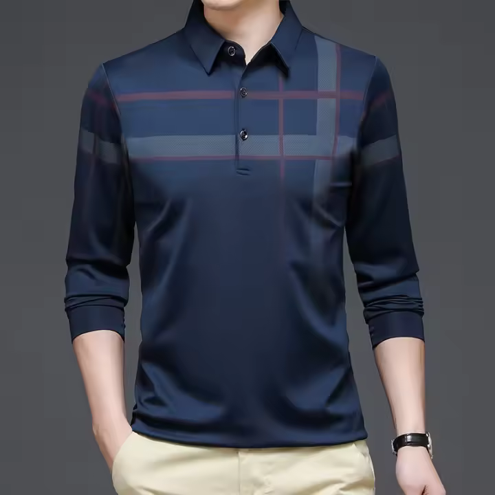 casumanl Camiseta Gráfica de Hombre Ajuste Delgado Manga Larga Cuello Dobladillo - 1