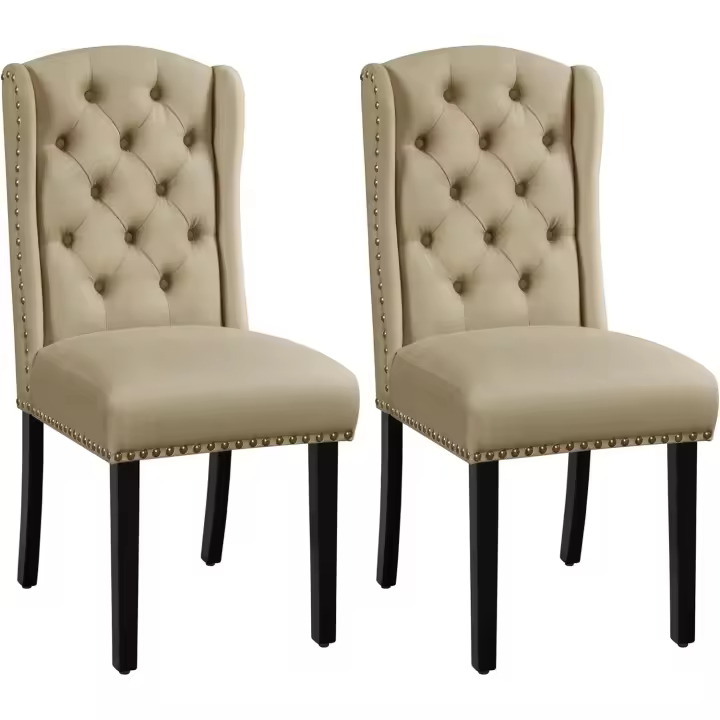 Juego de 2 Sillas de Comedor Tapizadas con Botones Silla Tapizada Patas de Madera Sillas Descaladoras para Cocina Restaurante Comedor - 1