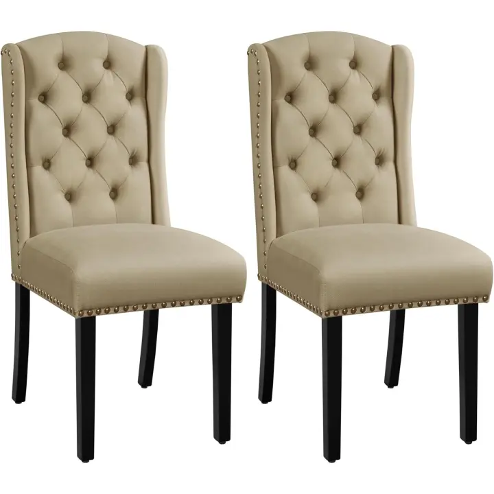 Juego de 2 Sillas de Comedor Tapizadas con Botones Silla Tapizada Patas de Madera Sillas Descaladoras para Cocina Restaurante Comedor - 1