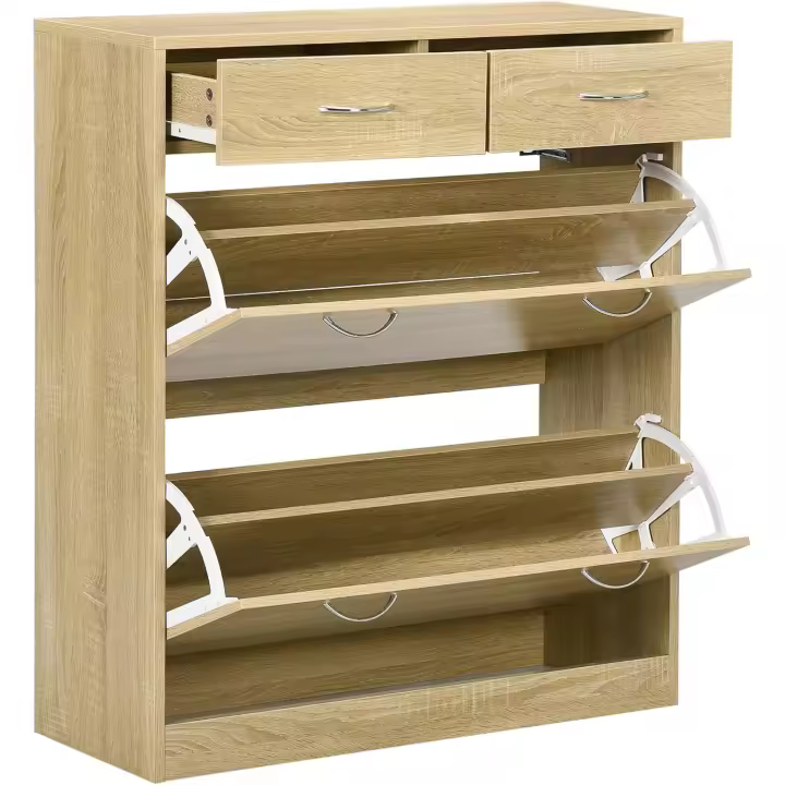 Armario de Zapatos de Madera Capacidad para 12 Pares con 2 Puertas Abatibles y 2 Cajones - 1