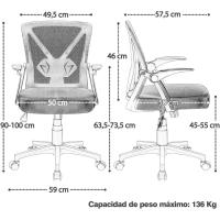 Oficina Silla de Trabajo con Reposabrazo Silla Ajustable Silla Ergonómica Silla Negra Altura Ajustable Malla MAX Carga 136 KG Silla de Despacho Estudio - details 2