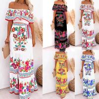 Vestido Largo para Mujer Verano 2025 Escote Palabra de Honor con Estampado de Flores Rojas - details 1
