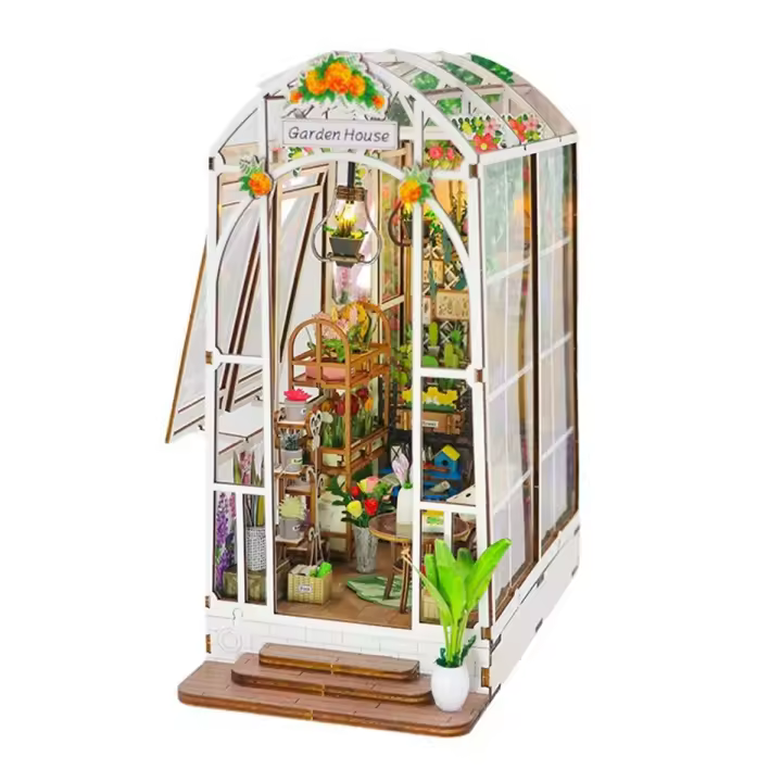 Kit de libros en miniatura, Casa con luz LED, decoración de inserción de estantería, manualidades de sujetalibros de madera, Kit de Hobby - 1