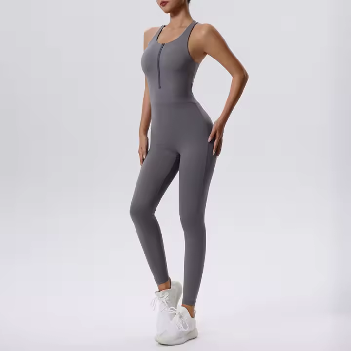 Mono de Yoga con cremallera para mujer, chaleco sin mangas y pantalones ajustados para Fitness y entrenamiento - 1