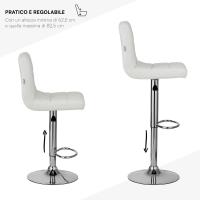 Taburete de Bar Regulable y Giratorio 360° Acero Cromado, Piel Sintética Blanca, Respaldo y Reposapiés 1 Pieza - details 3
